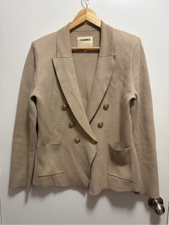 L'AGENCE Jackets & Blazers - L'AGENCE Kenzie Metallic Knit Blazer in Khaki Gold Women’s Size Large